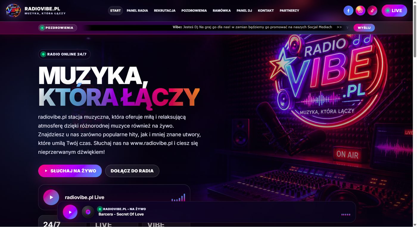 Podgląd strony RadioVibe - radio internetowe
